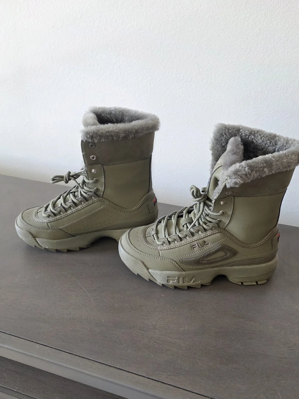 FILA Women's Olive Green Fur-Lined Winter Boots
